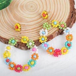 NWT Flower Child bohemian hand-beaded multicolor drop earrings new with tags
